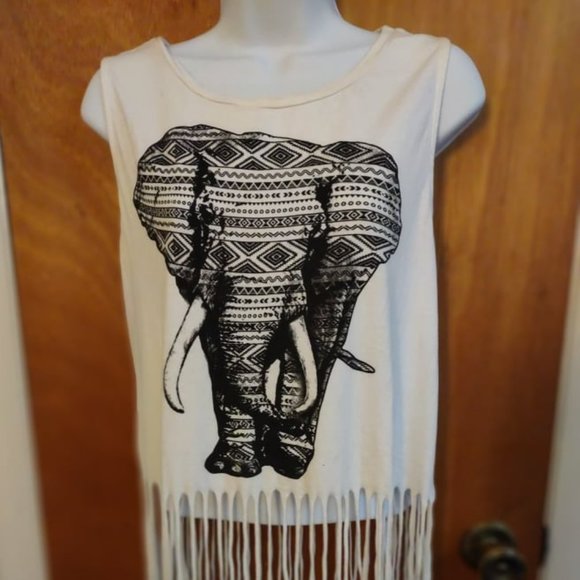 XHiliration Tank Top, with Elephant, String Bottom, White, M - Picture 1 of 7